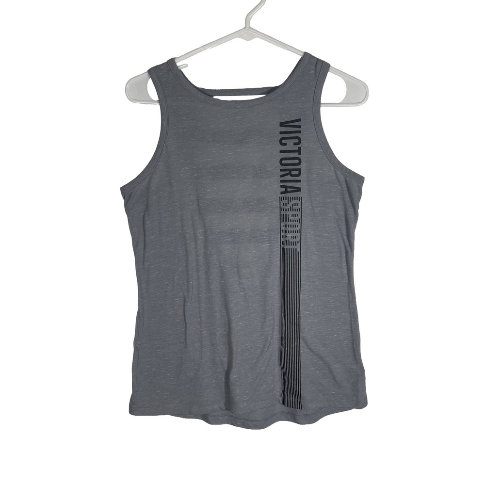 Victoria Sport‎ Womens Gray Space Dye Strappy Open Back Logo Tank Top Size S